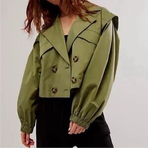 Free People XSmall Jacket Looking Glass Trench Coat lined cropped Loden green